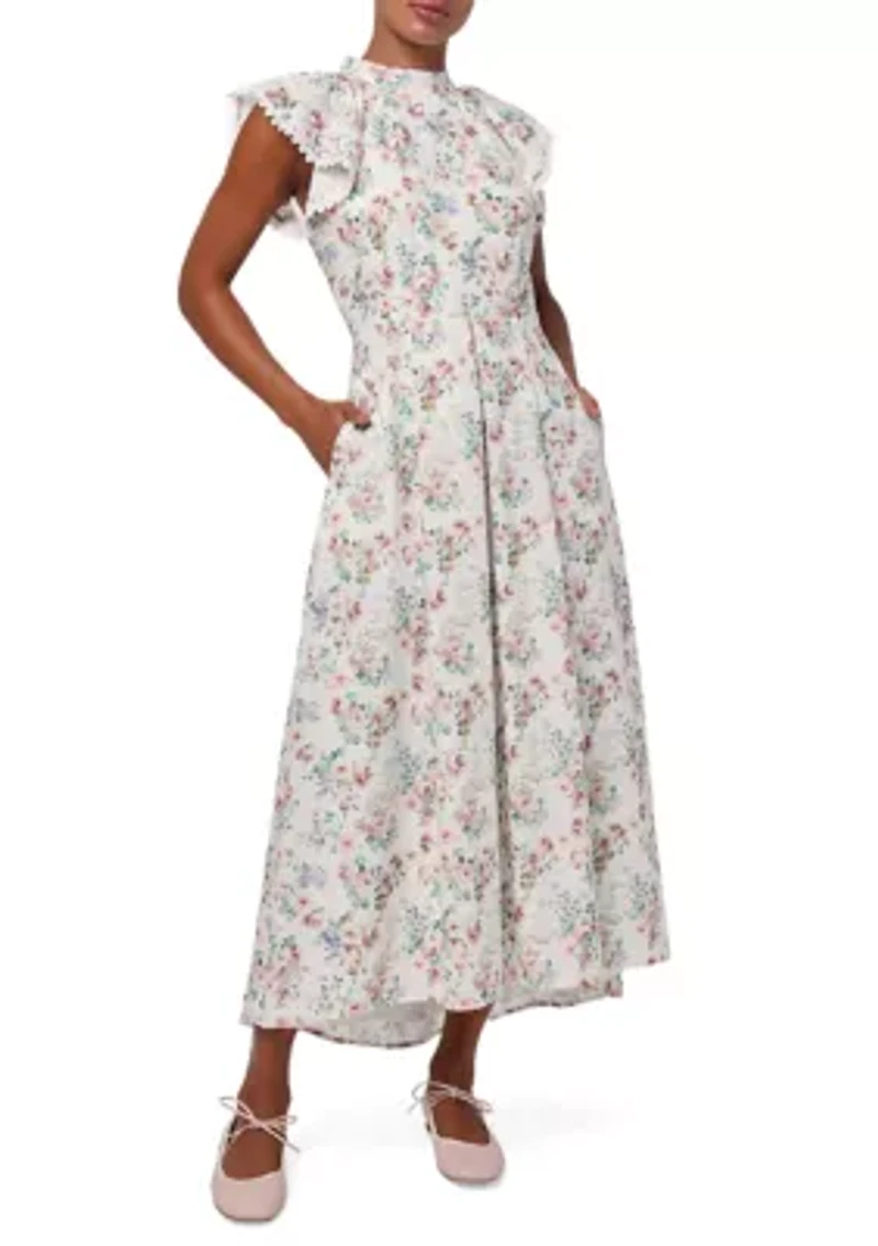 Women's Floral Eyelet Open Back Dress