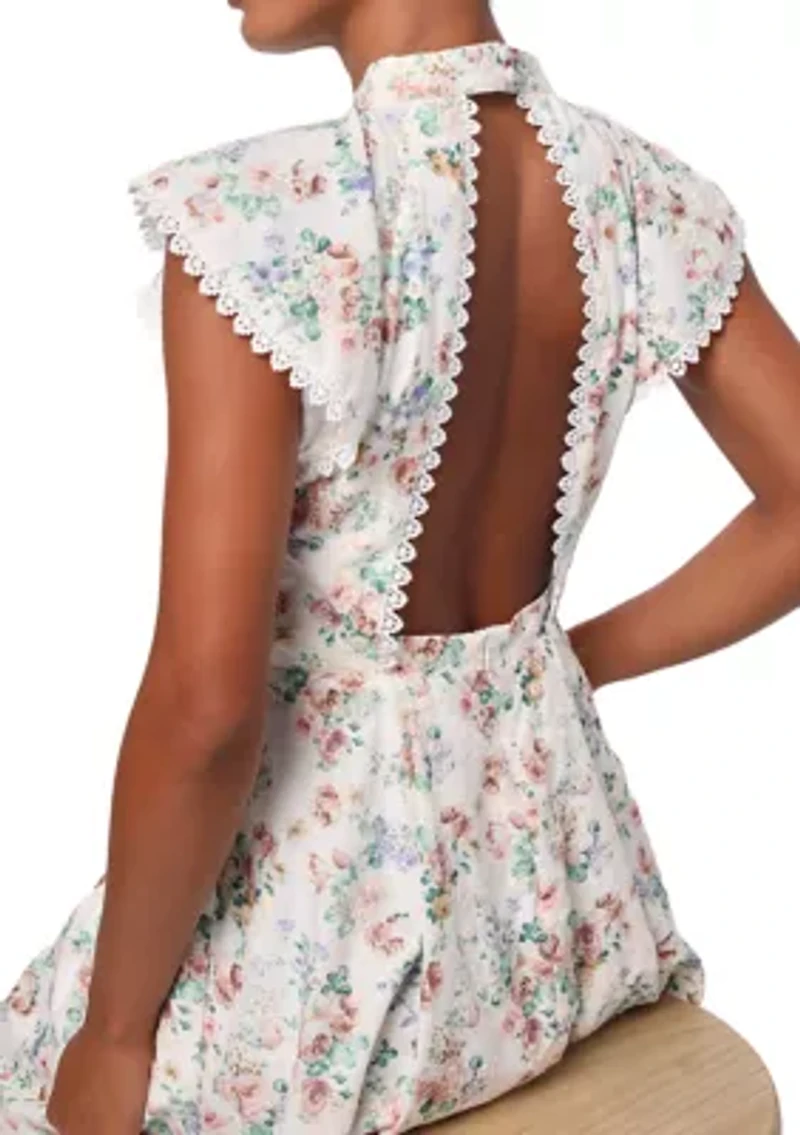 Women's Floral Eyelet Open Back Dress