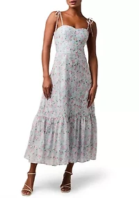 Women's Sleeveless Floral Tie Strap Flounce Hem Midi Dress