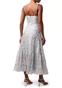 Women's Sleeveless Floral Tie Strap Flounce Hem Midi Dress