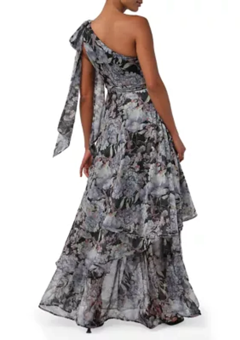 Women's Off One Shoulder Floral Tiered Maxi Dress