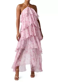 Women's Sleeveless Halter Tiered Floral Maxi Dress