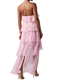 Women's Sleeveless Halter Tiered Floral Maxi Dress