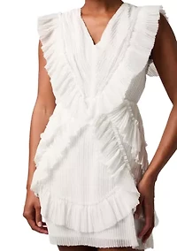 Women's Sleeveless Pleated Ruffle Mini Dress