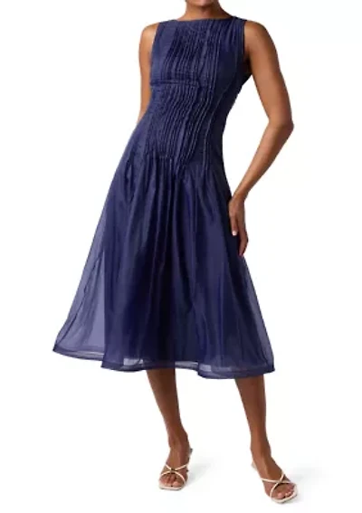 Women's Sleeveless Organza Pleated Tie Back Midi Dress
