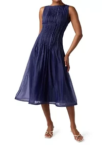 Women's Sleeveless Organza Pleated Tie Back Midi Dress