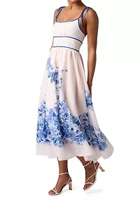 Women's Sleeveless Tie Strap Placement Floral Midi Dress