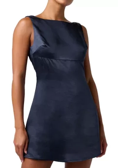Women's Sleeveless Satin Bow Back Mini Dress