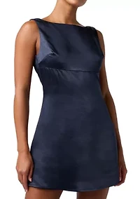 Women's Sleeveless Satin Bow Back Mini Dress