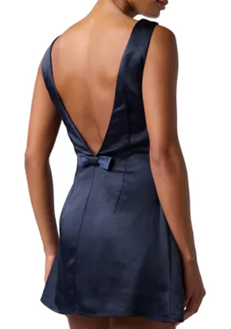 Women's Sleeveless Satin Bow Back Mini Dress