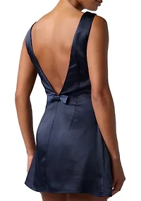 Women's Sleeveless Satin Bow Back Mini Dress