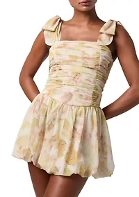 Women's Sleeveless Bow Tie Floral Mini Dress