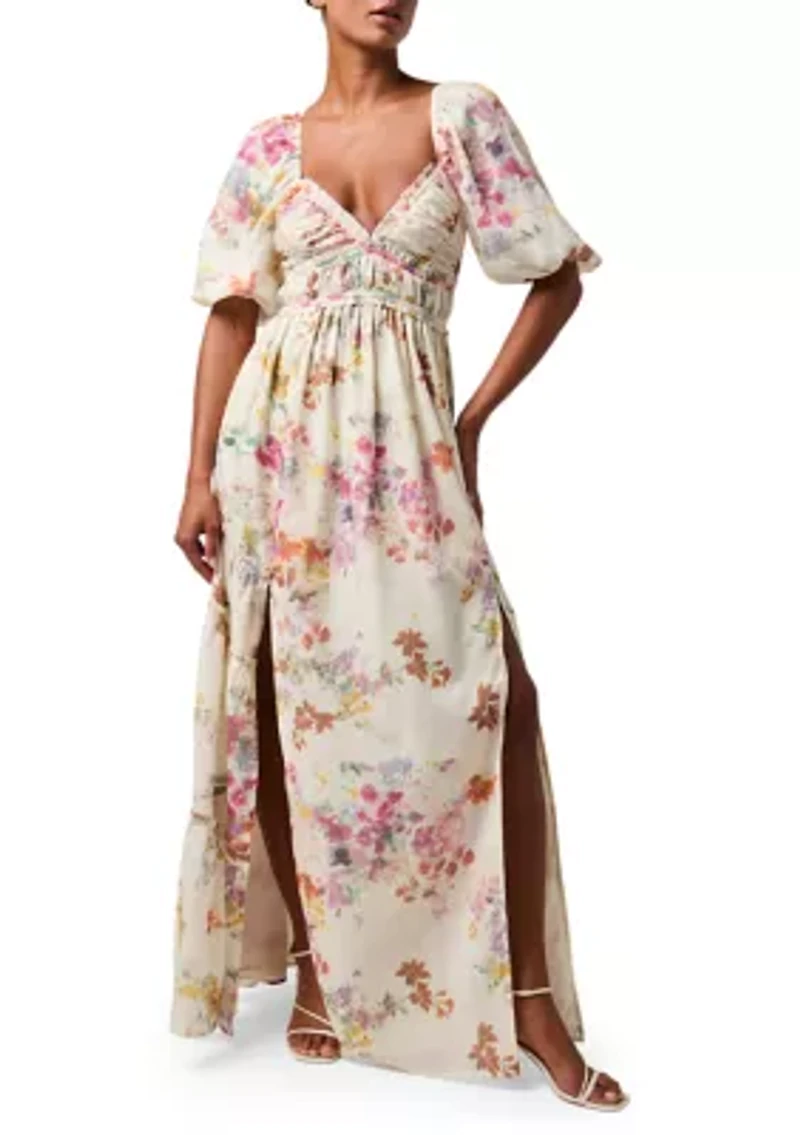 Women's Floral Ruched Bodice Maxi Gown