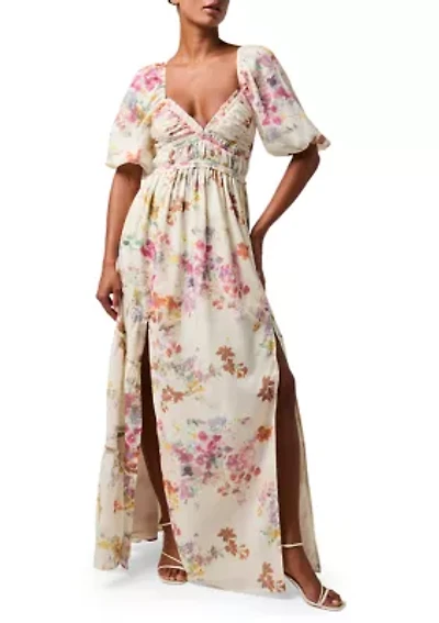 Women's Floral Ruched Bodice Maxi Gown