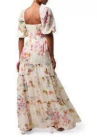 Women's Floral Ruched Bodice Maxi Gown