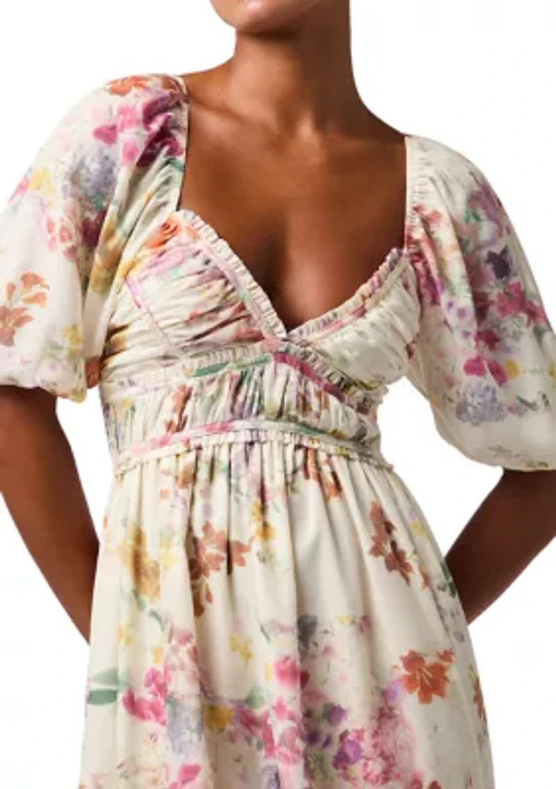 Women's Floral Ruched Bodice Maxi Gown