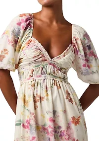 Women's Floral Ruched Bodice Maxi Gown