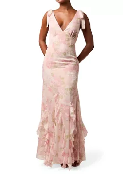 Women's Sleeveless Tie Strap Ruffle Maxi Dress