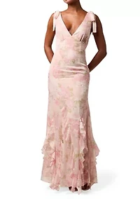 Women's Sleeveless Tie Strap Ruffle Maxi Dress