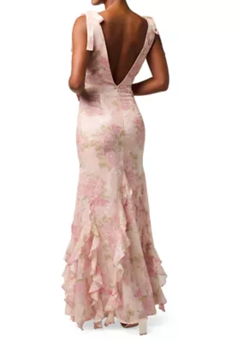 Women's Sleeveless Tie Strap Ruffle Maxi Dress