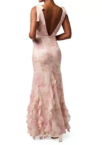 Women's Sleeveless Tie Strap Ruffle Maxi Dress
