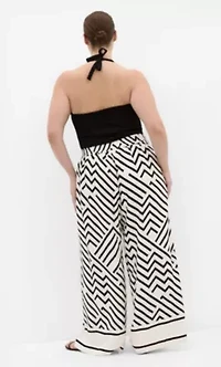 Linear Border Print Wide Leg Pant