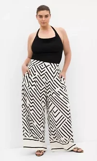 Linear Border Print Wide Leg Pant
