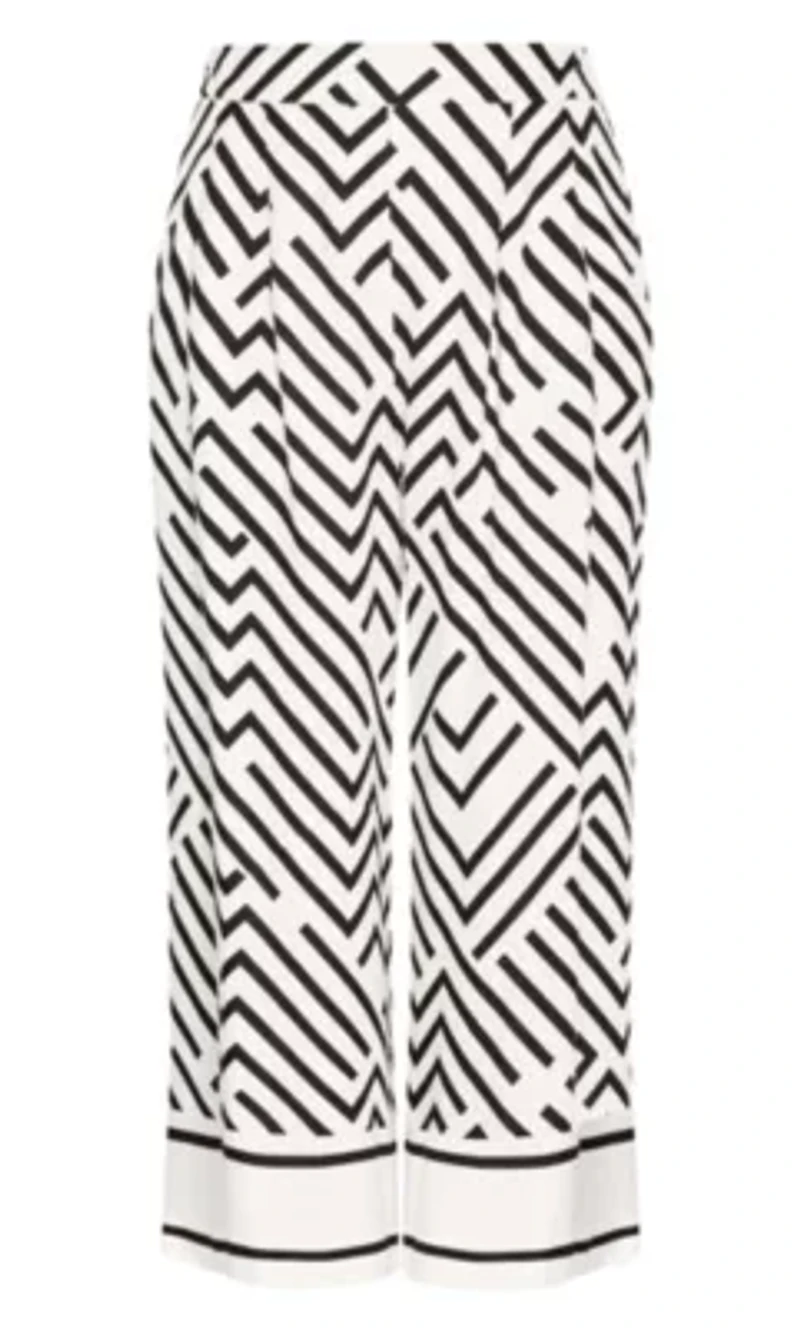 Linear Border Print Wide Leg Pant