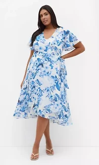 Short Sleeve Bluebell Print Wrap Midi Dress