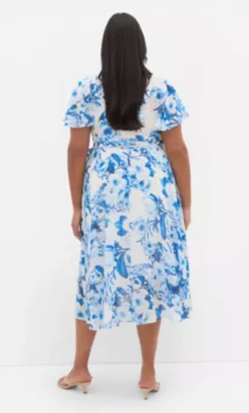 Short Sleeve Bluebell Print Wrap Midi Dress