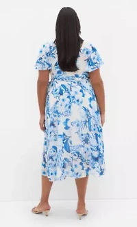 Short Sleeve Bluebell Print Wrap Midi Dress