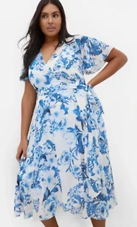 Short Sleeve Bluebell Print Wrap Midi Dress