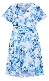 Short Sleeve Bluebell Print Wrap Midi Dress
