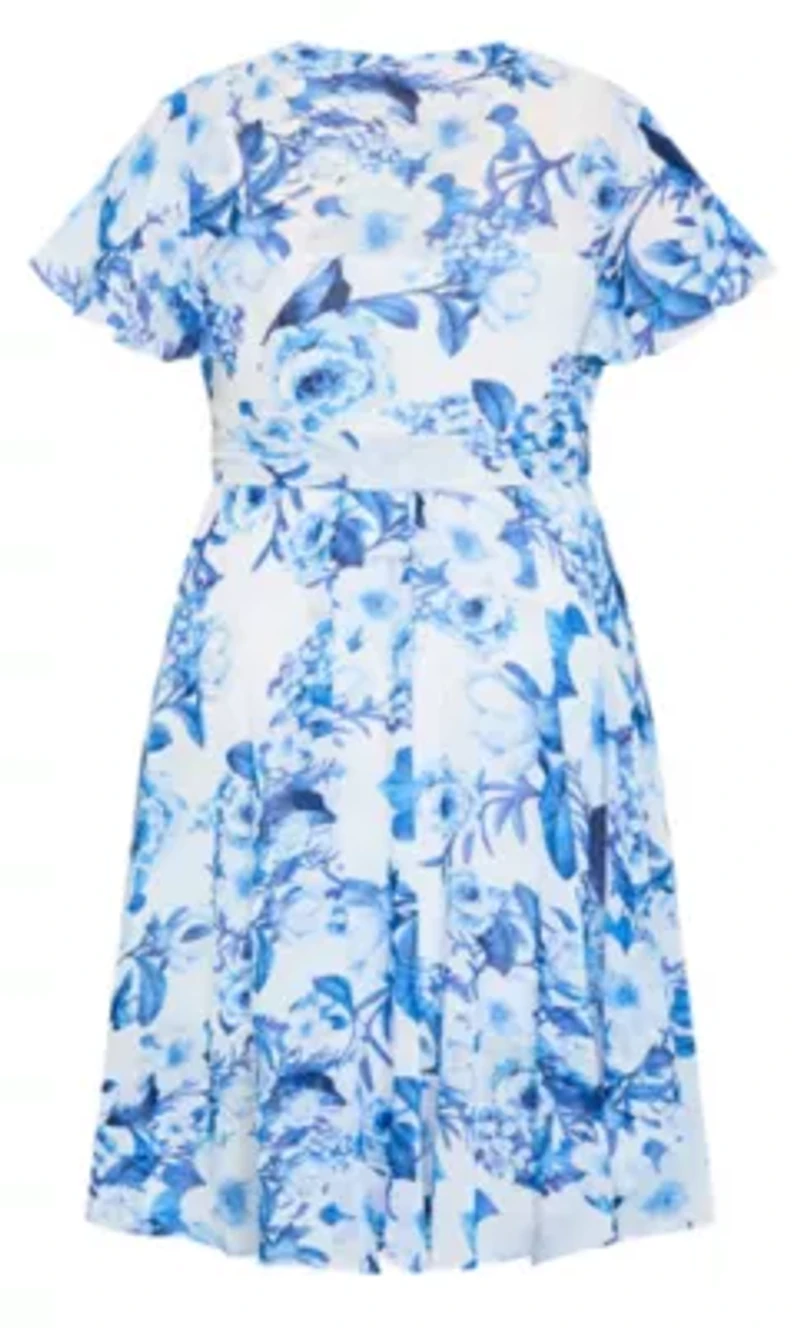 Short Sleeve Bluebell Print Wrap Midi Dress