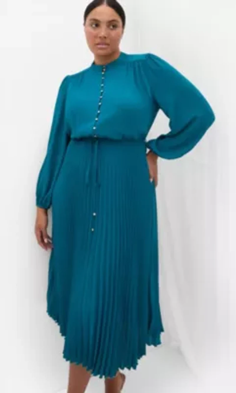 Halle Long Sleeve Pleat Dress
