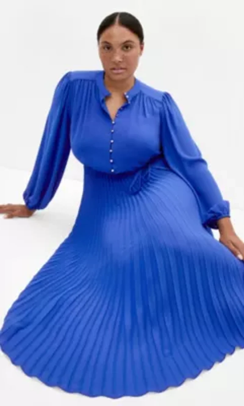Halle Long Sleeve Pleat Dress