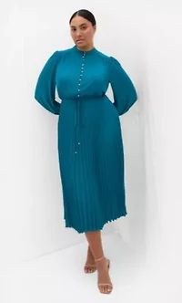 Halle Long Sleeve Pleat Dress