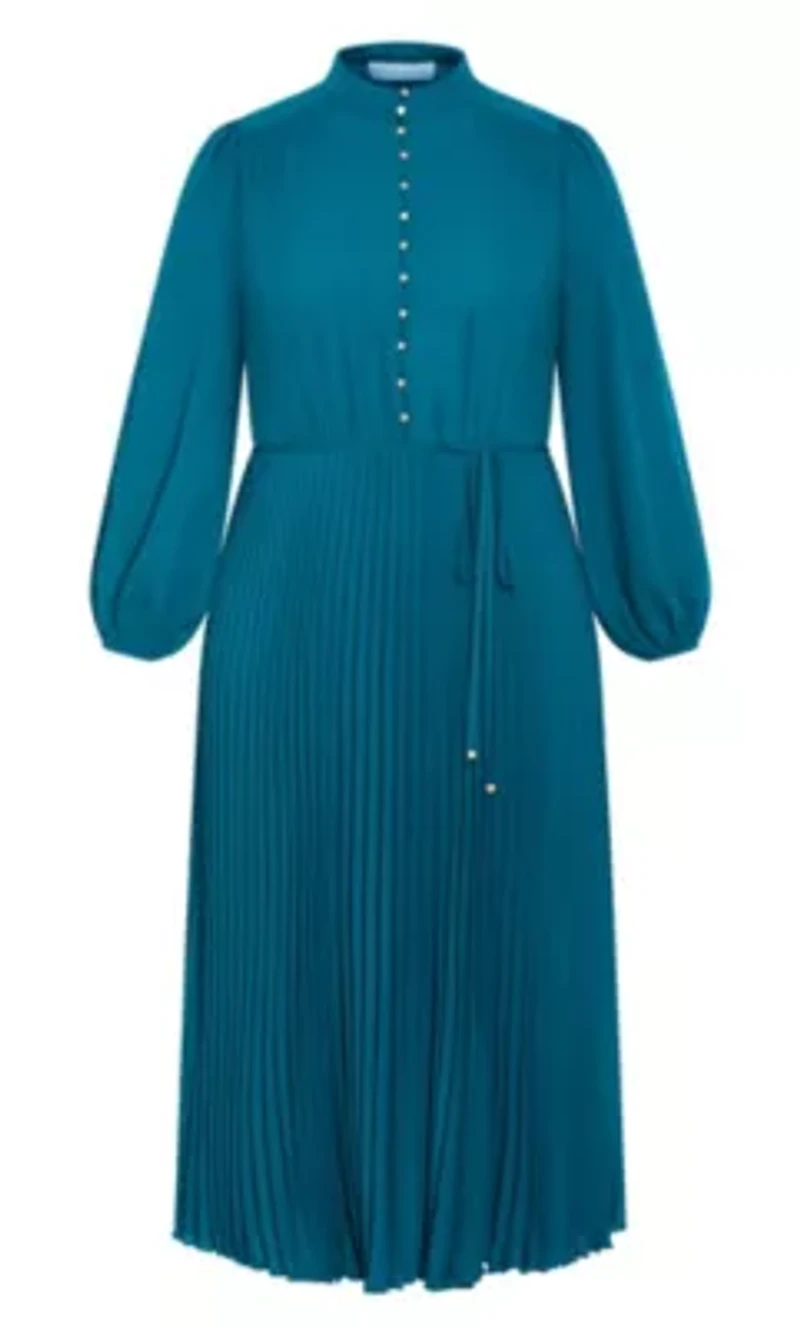 Halle Long Sleeve Pleat Dress