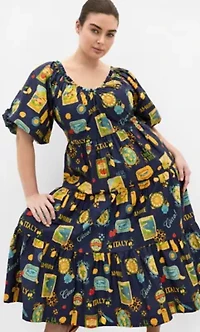 Fantasy Dolce Print V Neck Dress