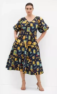 Fantasy Dolce Print V Neck Dress