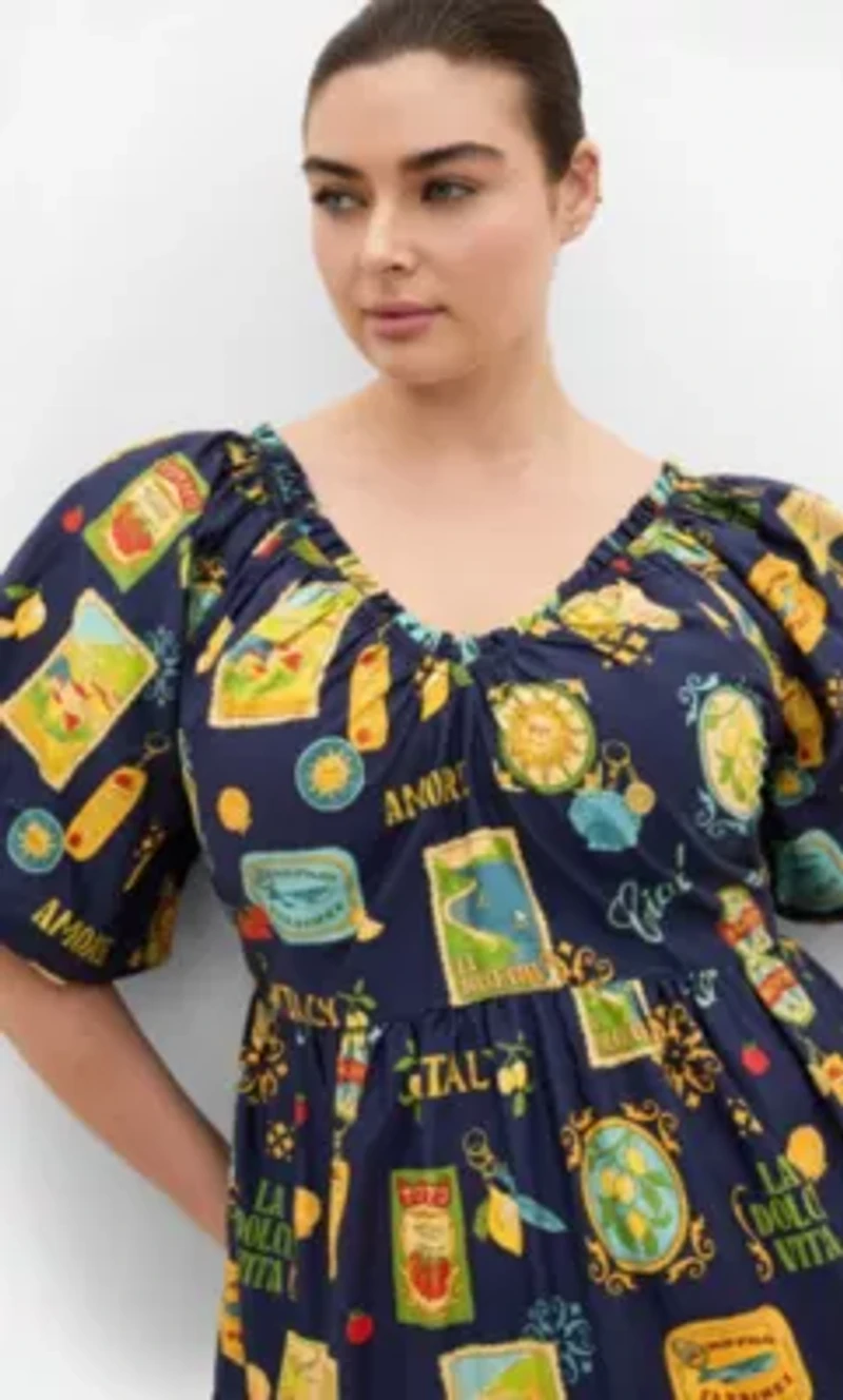 Fantasy Dolce Print V Neck Dress