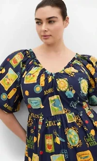 Fantasy Dolce Print V Neck Dress