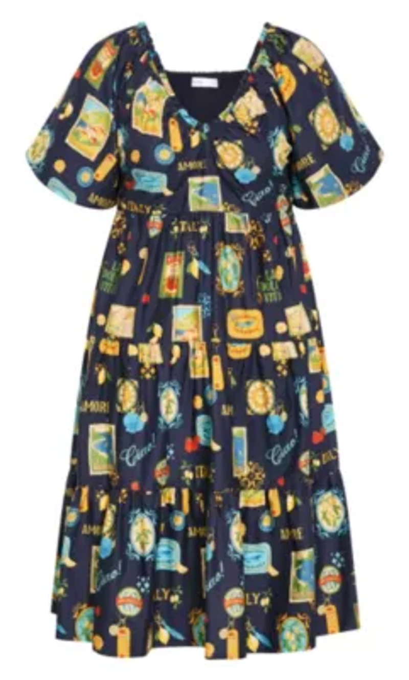 Fantasy Dolce Print V Neck Dress