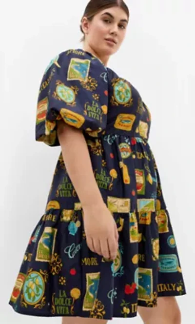 Fantasy Amalfi Print Puff Sleeve Mini Dress