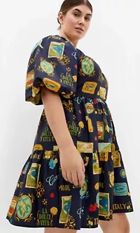 Fantasy Amalfi Print Puff Sleeve Mini Dress