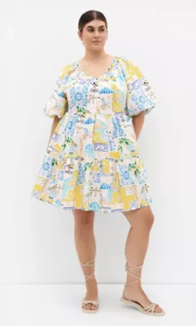 Fantasy Amalfi Print Puff Sleeve Mini Dress