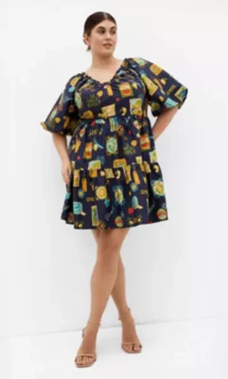 Fantasy Amalfi Print Puff Sleeve Mini Dress
