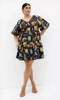 Fantasy Amalfi Print Puff Sleeve Mini Dress