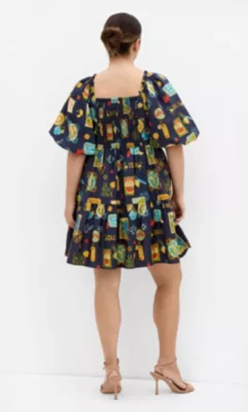 Fantasy Amalfi Print Puff Sleeve Mini Dress