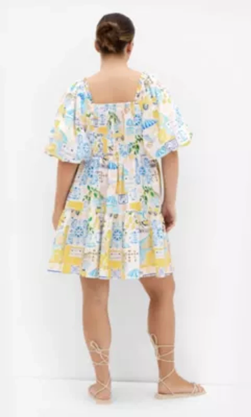 Fantasy Amalfi Print Puff Sleeve Mini Dress